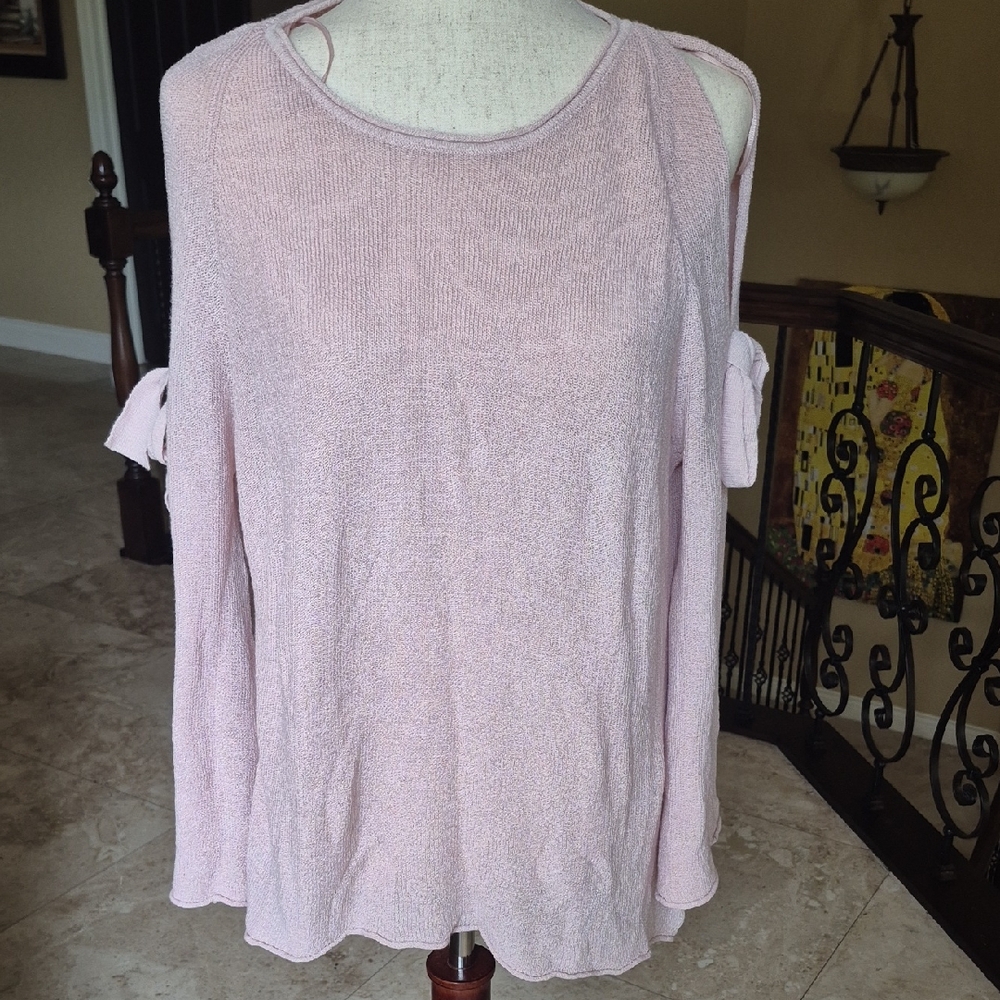 Zara Light Pink Cold-Shoulder Knit Sweater